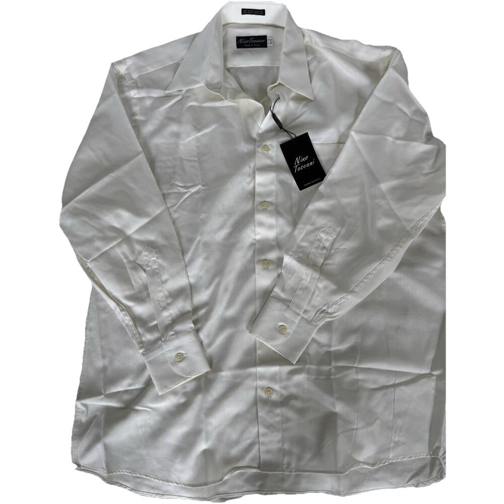 Nino Toscani Men's White Solid Dress Shirt 16 32/33 100% Cotton Point Collar